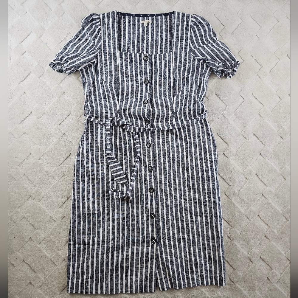 Barbour Square Neck Belted Knee Length Dress Womens 10 Striped